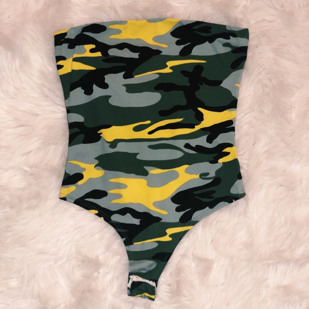 F21 Multi-Colored Camo Bodysuit